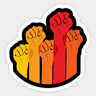 Colorful fists raised in the air to resist and protest Sticker